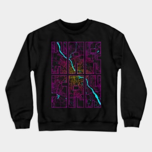 Warsaw, Poland City Map Typography - Neon Crewneck Sweatshirt